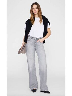 ANINE BING Hugh High Rise Relaxed Wide Leg Jeans Size 27 in Oyster Grey